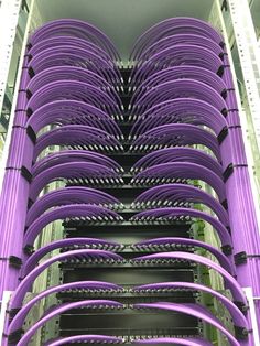 Purple patch cords dressed in consistent rack arcs